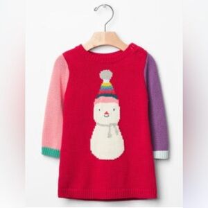 Gap Toddler Girls Colorful Color Block Snowman Kids Sweater Dress